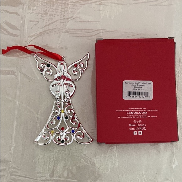 Lenox Sparkle and Scroll Multi-Crystal Angel Ornament. - Picture 2 of 2